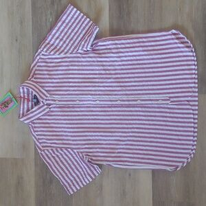 NWT Houston White Burgundy Striped Textured Button Down Shirt Size L